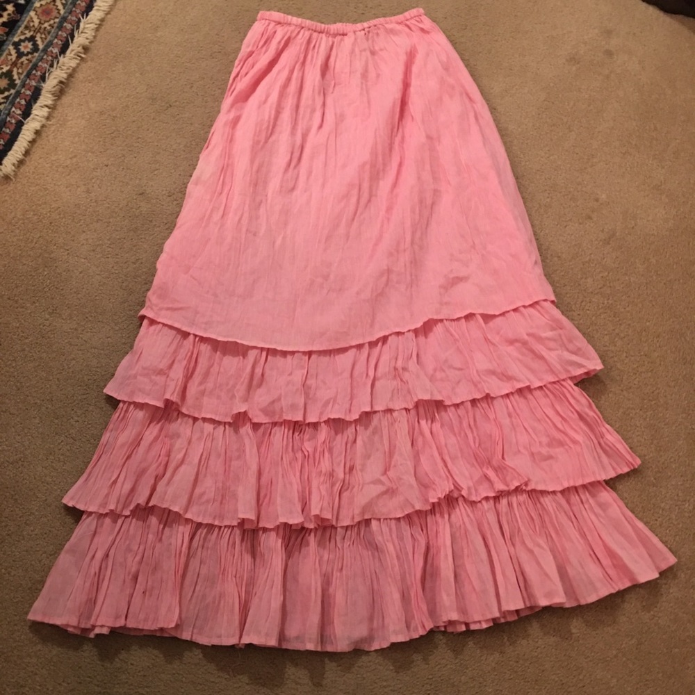 Pink cotton skirt tiered ruffled